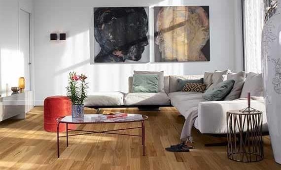 Living area with blackbutt flooring.