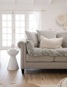 Neutrals like white, beige, and grey provides space a calming effect. 