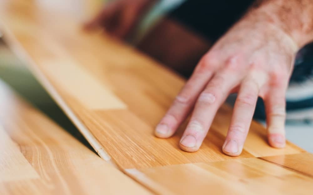 Laminate flooring installation.