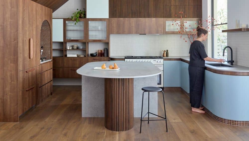 Beautiful kitchen with timber flooring supplied by woodpecker. 