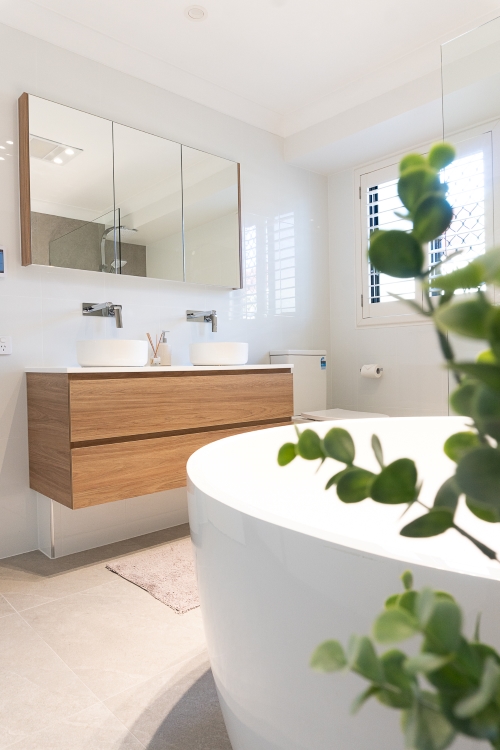 Bathroom sinks and mirror.