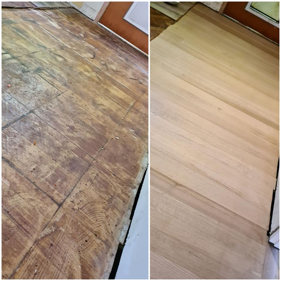 Old vs. new flooring.