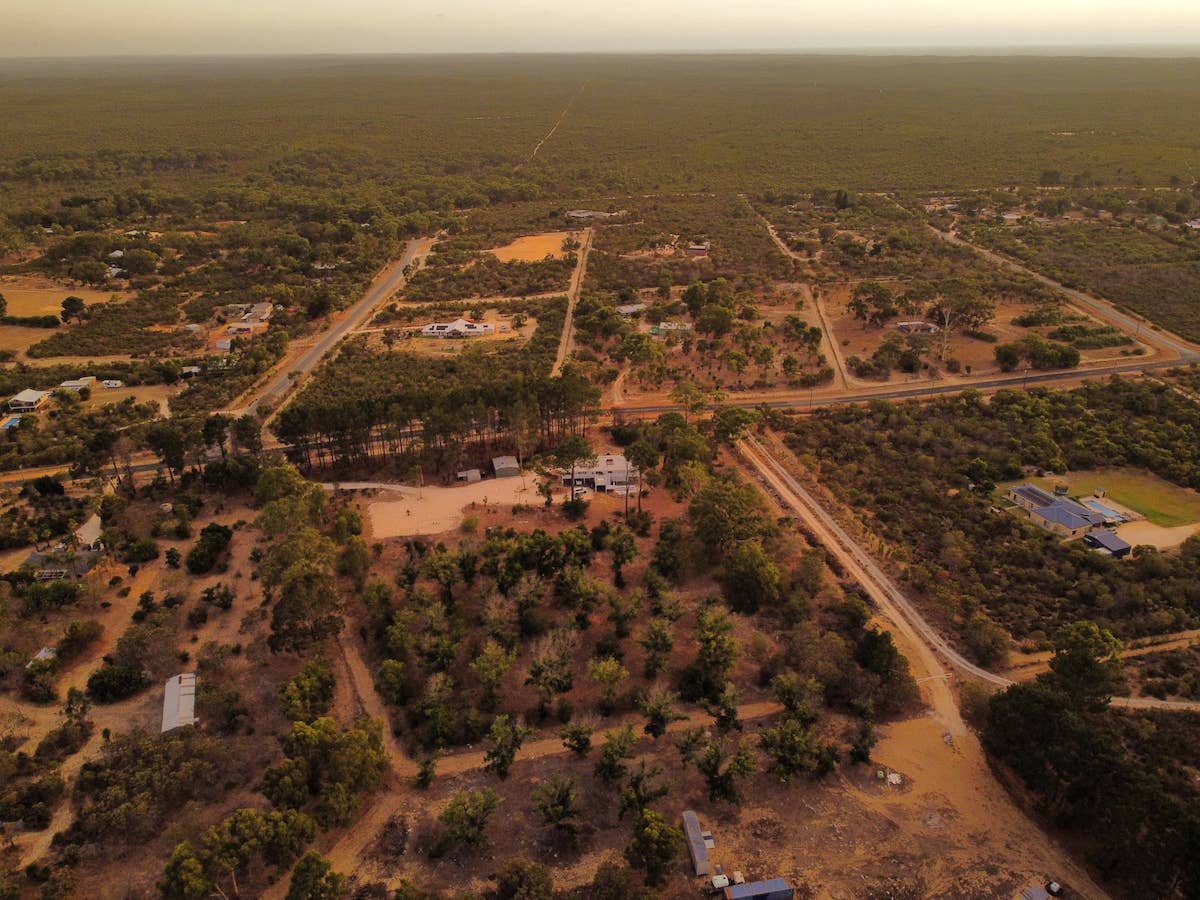 Aerial view of Moore River accommodation retreat surrounded by bushland and fitted inside with Eclipse Hybrid