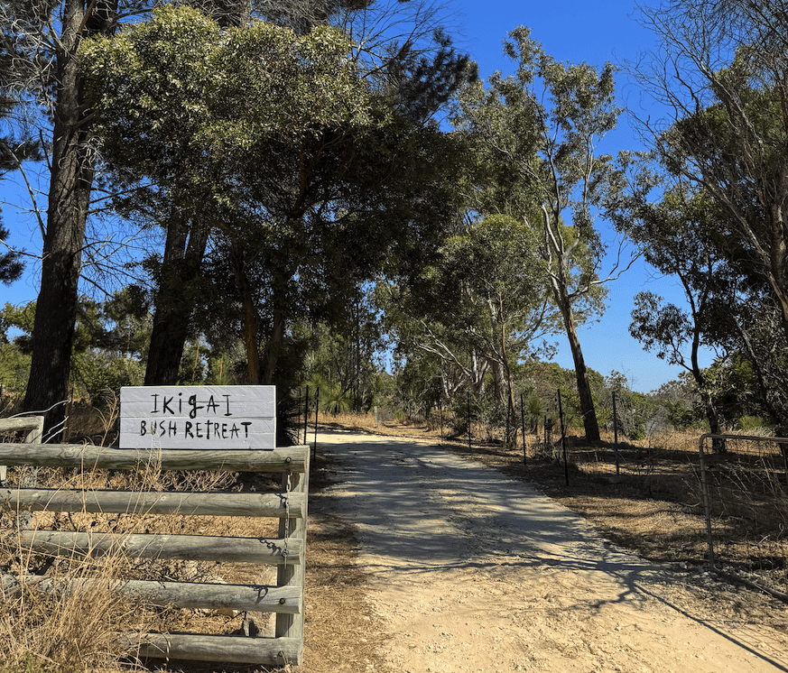 Entry sign to Ikigai Bush Retreat, a short stay accommodation property near Guilderton with Eclipse Hybrid with Nazca flooring