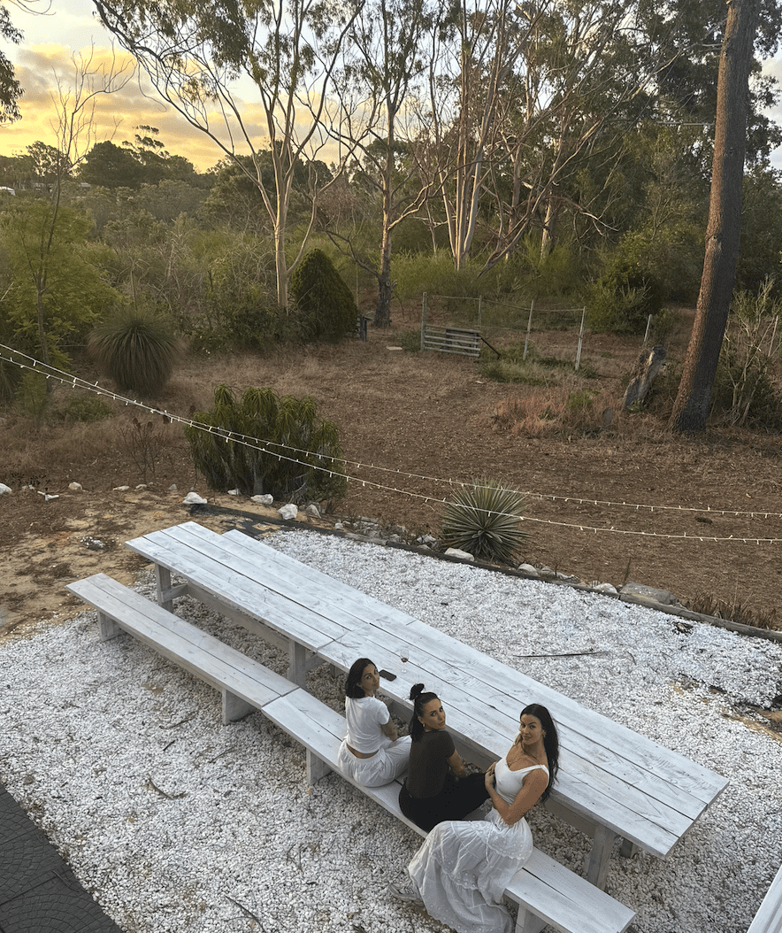 Outdoor table setting with bush views at Moore River retreat, Eclipse Hybrid with Nazca flooring featured throughout the interior