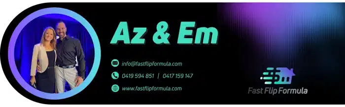 Az and Em from Fast Flip Formula with contact details and logo