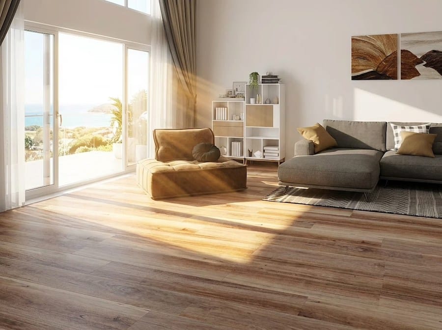 Modern Australian house flooring with wide plank timber boards in bright family living space Perth WA